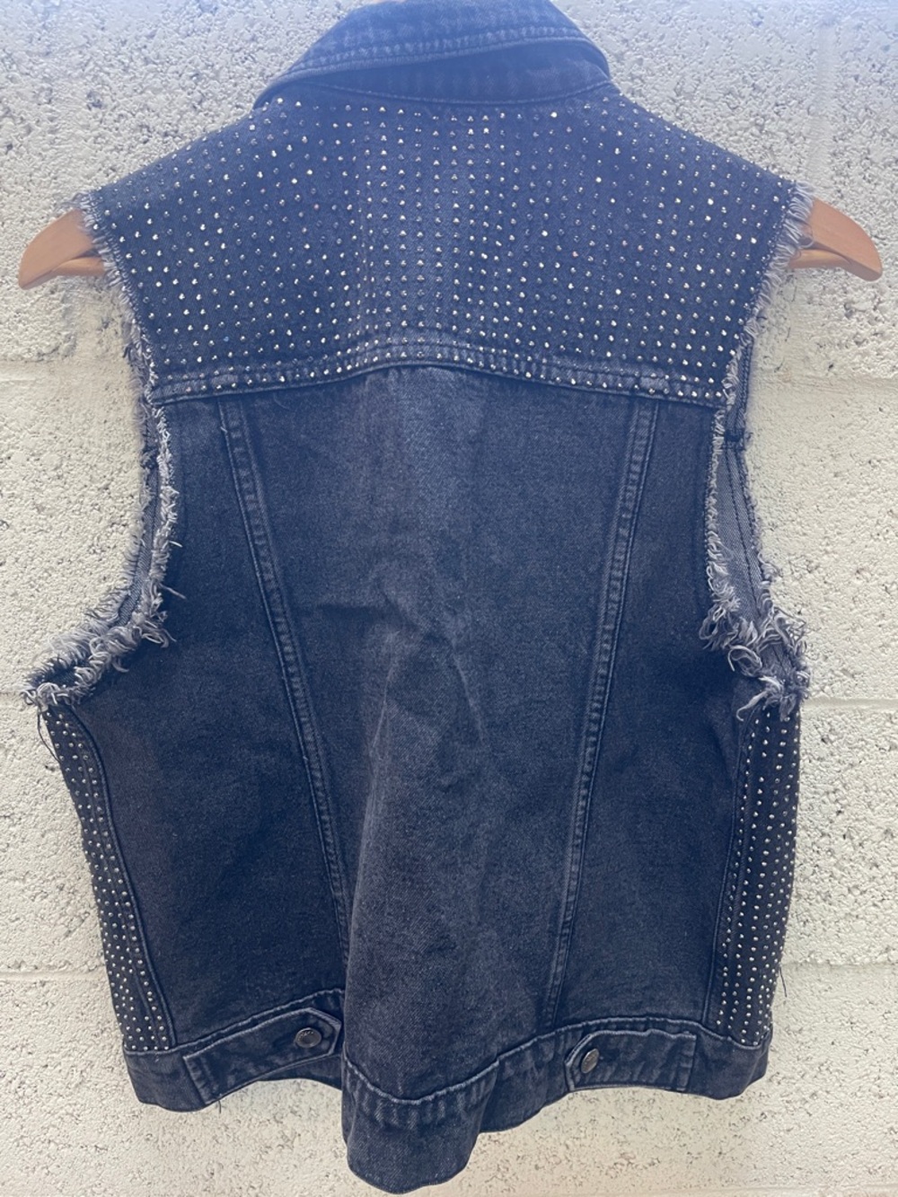 Vocal Studded Rhinestone Black Washed Denim Vest - Picture 4 of 6